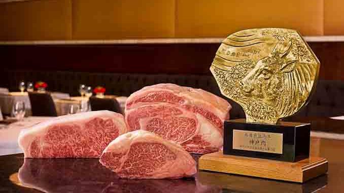 美國共有10家餐廳供應日本進口的神戶牛肉Kobe beef，圖為拉斯維加斯Wynn SW餐廳的神戶牛認證。
