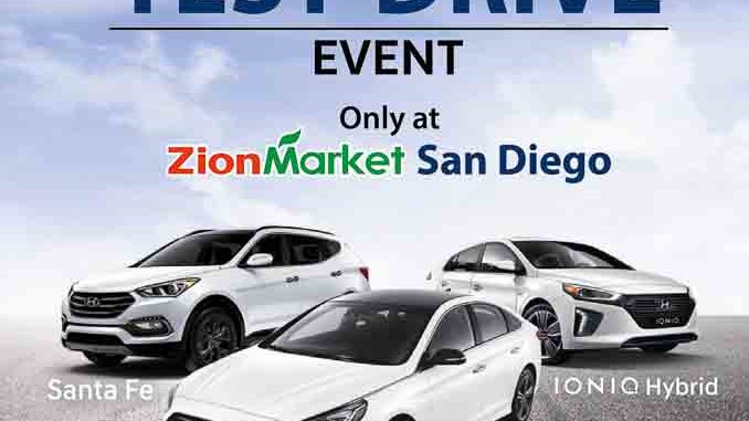 心安超市聖地亞哥店在本周六與周日（26日-27日）兩天進行Hyundai現代汽車試駕活動，每日前200位參與者可獲得心安超市$20禮品券。（圖片由Zion Market提供）