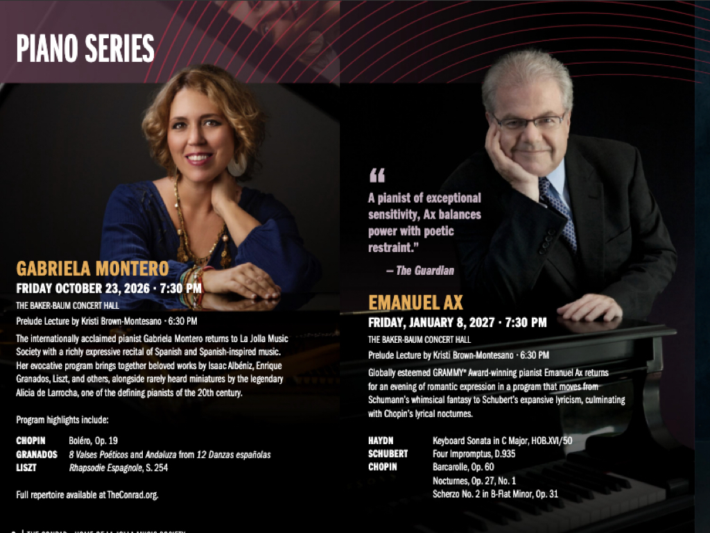 La Jolla Music Society Main Season 2026-27 拉荷亚音乐协会 2026-27演出季,让孩子走进世界级古典音乐殿堂的最佳机会。